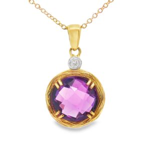 14K Yellow Gold Amethyst Pendant Necklace