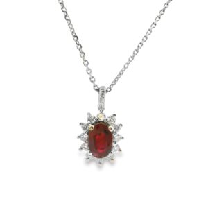18k White Gold Ruby .70ct and Diamond .22ct Necklace