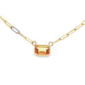14K Yellow Gold Citrine Paperclip Necklace