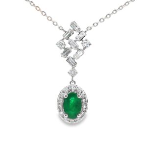 14K white Gold Diamond and Emerald Necklace