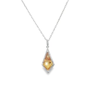 14K Yellow Gold Citrine Fancy Shape with Diamonds Necklace 16 inches