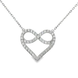 Sterling Silver 18" Infinity Heart Pendant Chain Necklace 2.4g with Cubic Zirconia