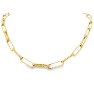 14K Gold Yellow 18" Mini Diamante Paperclip Chain Necklace with Lobster Clasp
