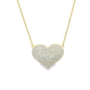 Gold Plated Pave Heart Shaped Neckalce - 19 Inches with 1 Inch Extender