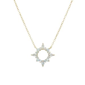 Gold Plated Open Sun Design Necklace - 16 Inches + 2 Inch Extender