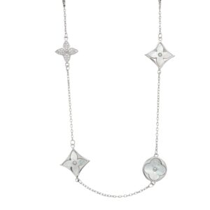 Mother of Pearl Floral Motif Cubic Zirconia Necklace - 30 inches