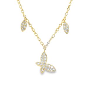 .925 Silver Gold Plated Paved Butterfly Necklace - 16 Inches with 2 Inch Extender