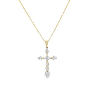 14K Yellow Gold Linked Rope Chain with Diamond Cross Pendant - 18 Inches