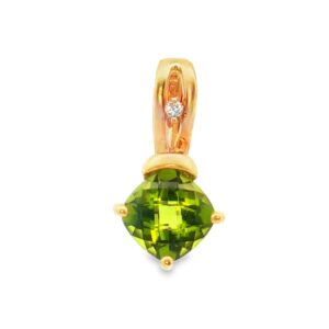 95-00559 Pendant 14K YG 8mm Cushion Peridot w/.02TW Dia's 2.2 grams