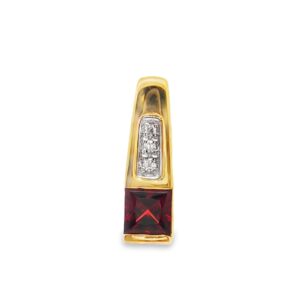 95-00135 Pendant 14K YG .82 Ct Princess Cut Garnet w/.02 TW Dia's 1.9 grams