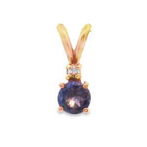 95-00126 Pendant 14K YG .50 Ct Round Iolite w/.01 TW Dia's