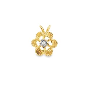 14K Yellow Gold Flower Pendant with a Diamond Center Stone