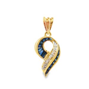 0265-10 Pendant 18KT YG .49 CT TW Baguette Sapphires w/.06CT TW Dia