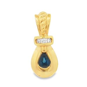 14K Yellow Gold Pear Sapphire and Diamond Pendant