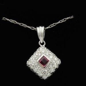 18K White Gold Diamond and Ruby Necklace