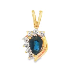 14K Yellow Gold Sapphire Pendant with Diamonds