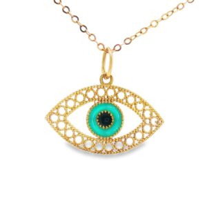 14K Enameled Evil Eye Pendant .6gr