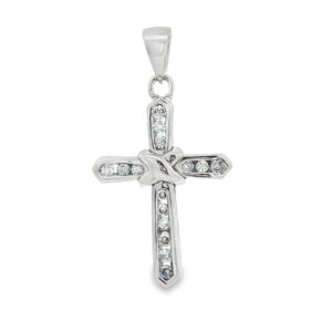 15 Dia White Gold Cross