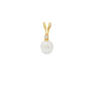 14K Yellow Gold Pearl with Diamond Pendant