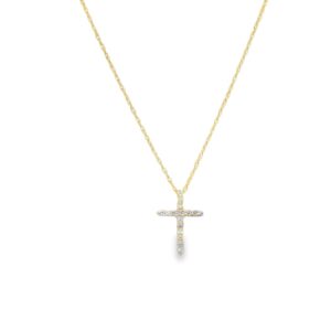 14K Gold Diamond Cross Pendant, 18 Inch Length, Yellow Metal Color