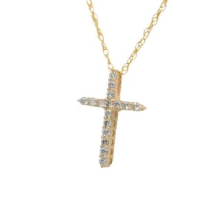 14K Gold Diamond Cross Pendant, 18 Inch Length, Yellow Metal Color