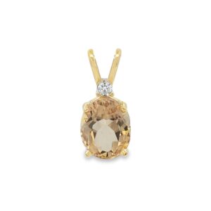 14K Yellow Gold Oval Swiss-Cut Citrine Pendant with Natural Diamond