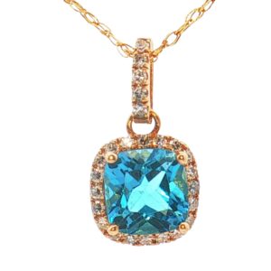 14K Blue Topaz and Diamond Pendant