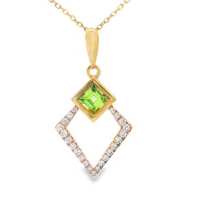 14K Yellow Gold Necklace with Green Topaz and Diamonds