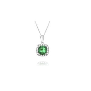 Sterling Silver Emerald and White Sapphire Pendant Necklace