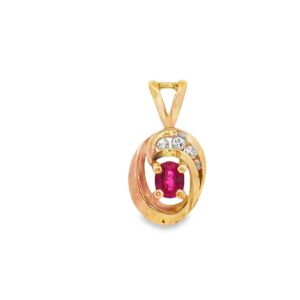 14K Yellow Gold Ruby and Diamond Pendant