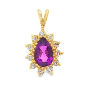 14K Yellow Gold Pear Amethyst Dia Pendant