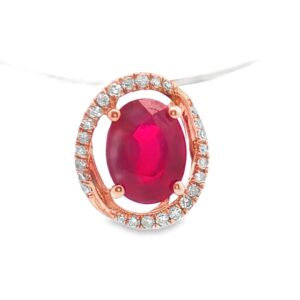 10K Rose Gold Ruby and Diamond Drop Pendant