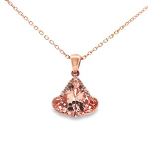 14K Rose Gold Pear Shaped Morganite and Diamond Pendant Necklace