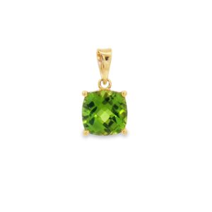 14K Gold Cushion-Cut Peridot Pendant with 2.25 ctw Center Stone