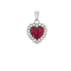 Silver Heart Shape Ruby and White Sapphire Pendant 2.18g
