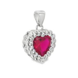 Silver Heart Shape Ruby and White Sapphire Pendant 2.18g