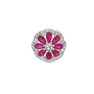 925 Silver Flower Pendant with Ruby and White Sapphire Accents 2.94g