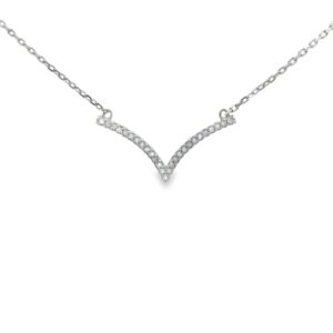 18" V Shape Silver Pendant Necklace with Cubic Zirconia Stones