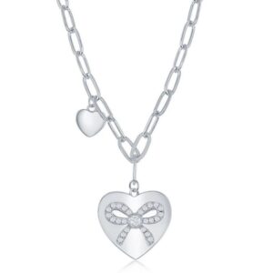 Sterling Silver Heart and Cubic Zirconia Necklace on a Paperclip Chain