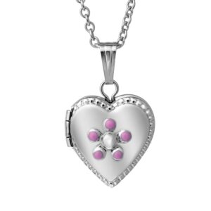 Kiddie Kraft Baby Flower Heart Locket Chain - Sterling Silver - 15 Inches