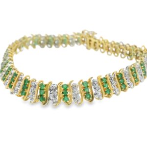 10K Yellow Gold Emerald & Diamond Bracelet