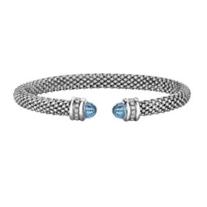 Sterling Silver Popcorn Bangle with Blue Topaz and Diamonds