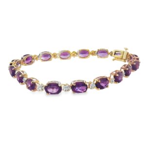 14K Yellow Gold 17 Stone Amethyst Bracelet