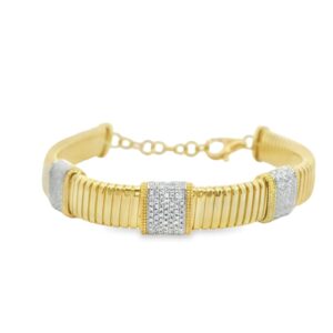 14K Yellow Gold Diamond Omega Chain Bracelet 6 Inch + 1 Inch Extender