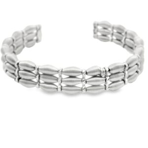 14K White Gold 3 Row Barrow Shape Link Cut Bangle Brace