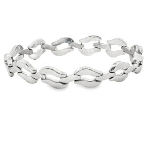14K White Gold High Polished Florentine Wavy Link Bracelet - 7.25 Inches