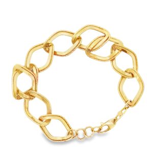 14K Yellow Gold Diamond Shape Link High Polish Diamond Cut Border Bracelet - 7.5 Inches