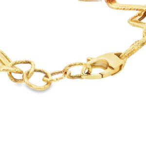 14K Yellow Gold Diamond Shape Link High Polish Diamond Cut Border Bracelet - 7.5 Inches