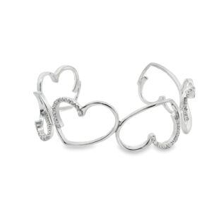 .925 Silver Open Heart Bangle with Cubic Zirconia Stones