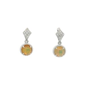 14K White Gold Opal and Diamond Earrings